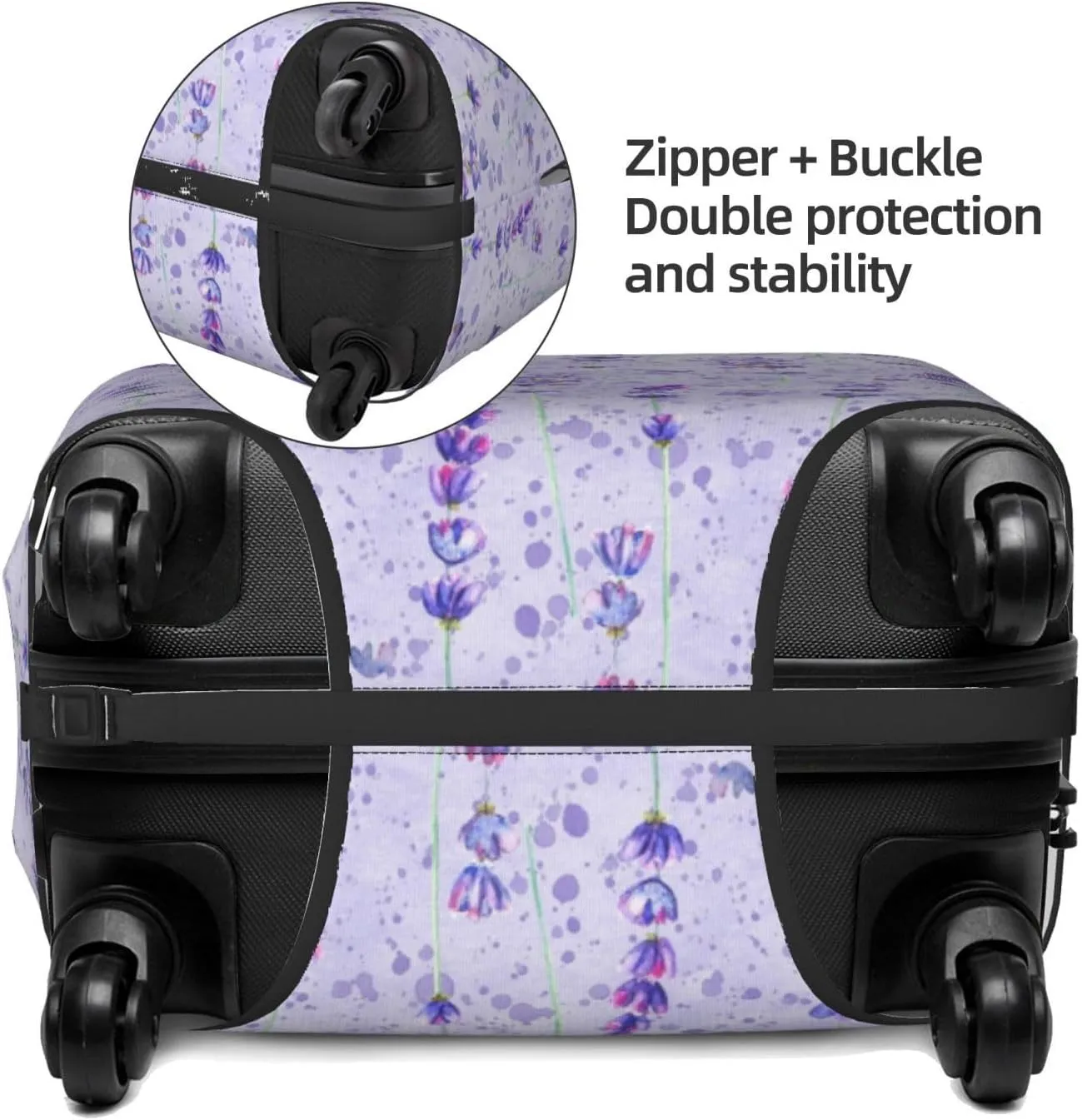 Travel Luggage Cover Suitcase Elastic Washable Stretch Watercolor Lavender Flowers Purple Splashes Suitcase Protector Bag,Anti-Scratch Dust-Proof Double-Sided