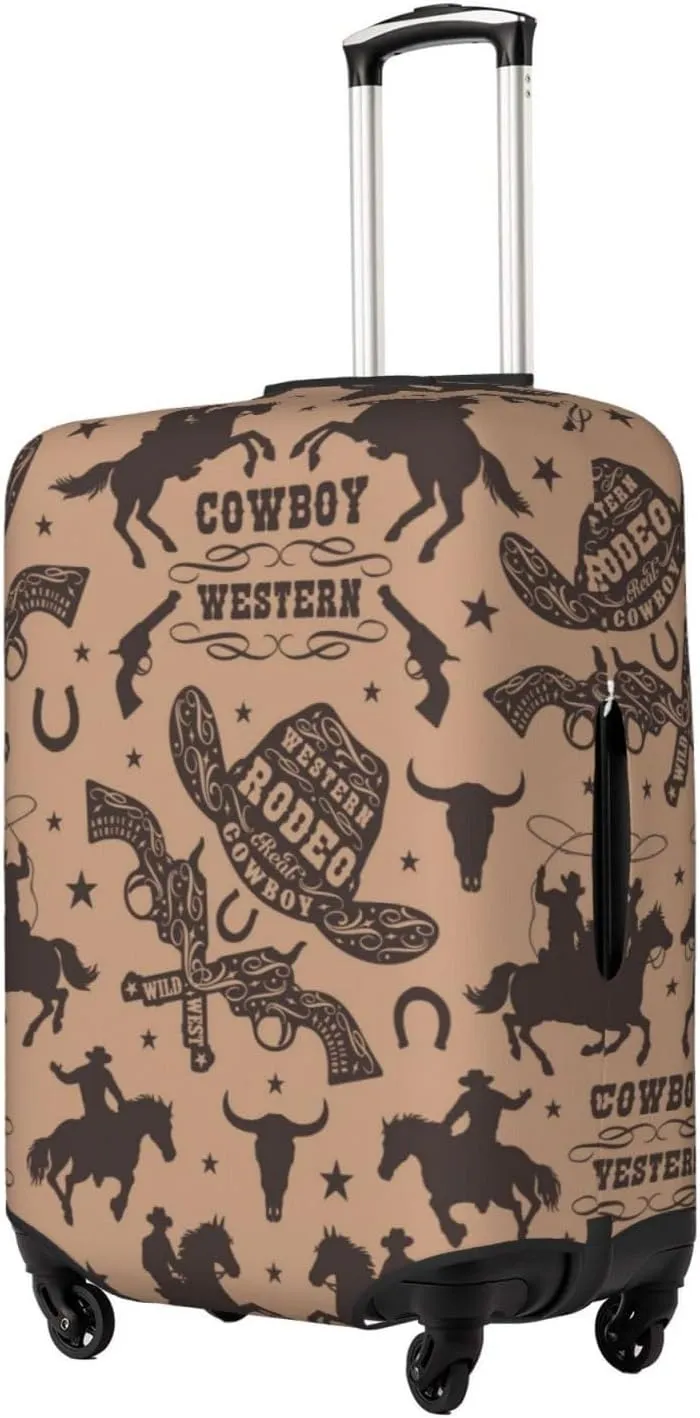 Travel Luggage Cover Suitcase Elastic Washable Stretch Western Cowboy Horses Riders Suitcase Protector Bag,Anti-Scratch Spandex With Zipper Closure Baggage Covers For Wheeled Suitcase Kid Adult