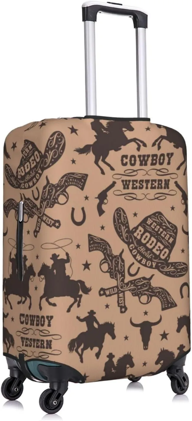 Travel Luggage Cover Suitcase Elastic Washable Stretch Western Cowboy Horses Riders Suitcase Protector Bag,Anti-Scratch Spandex With Zipper Closure Baggage Covers For Wheeled Suitcase Kid Adult