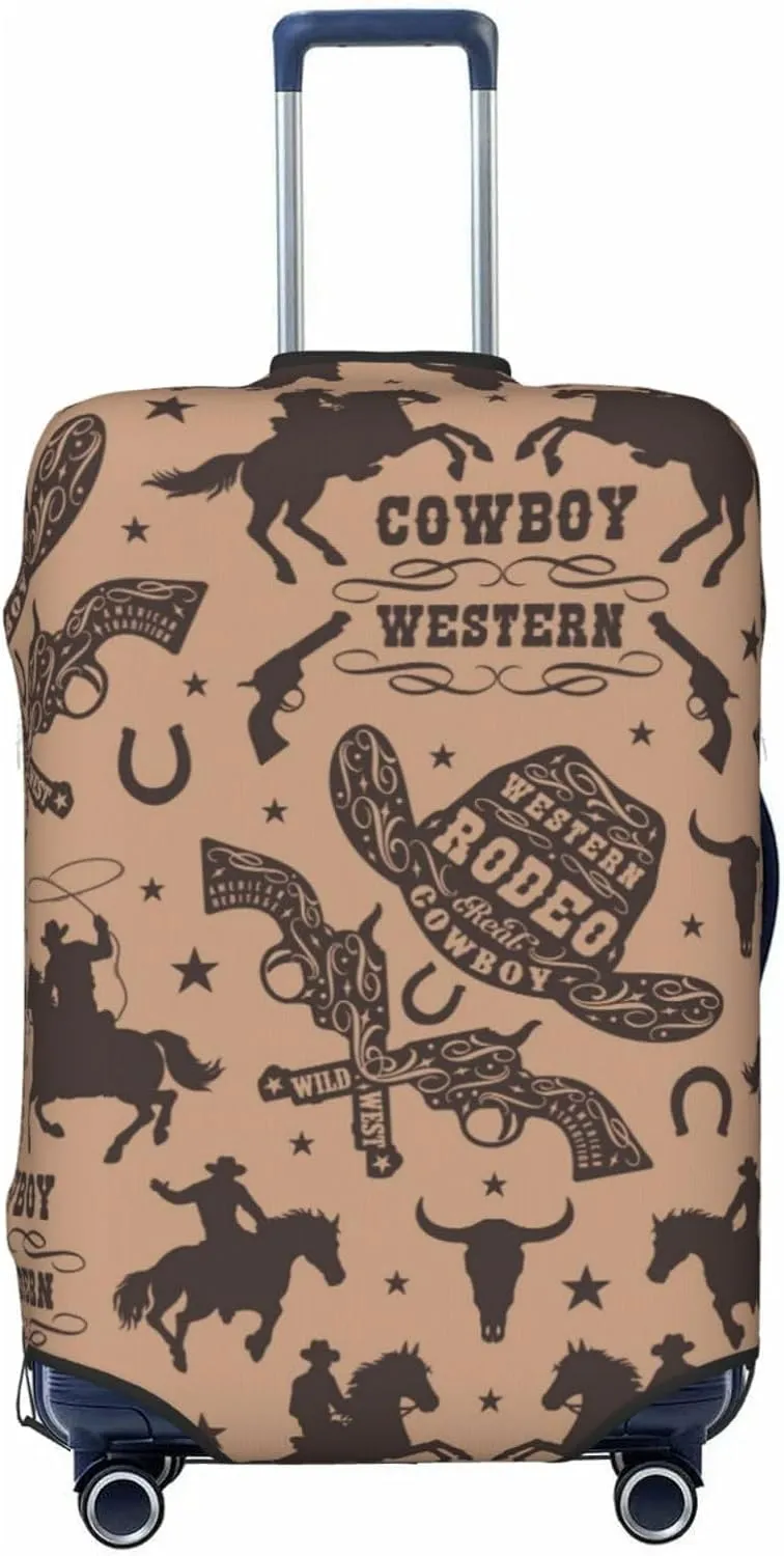 Travel Luggage Cover Suitcase Elastic Washable Stretch Western Cowboy Horses Riders Suitcase Protector Bag,Anti-Scratch Spandex With Zipper Closure Baggage Covers For Wheeled Suitcase Kid Adult