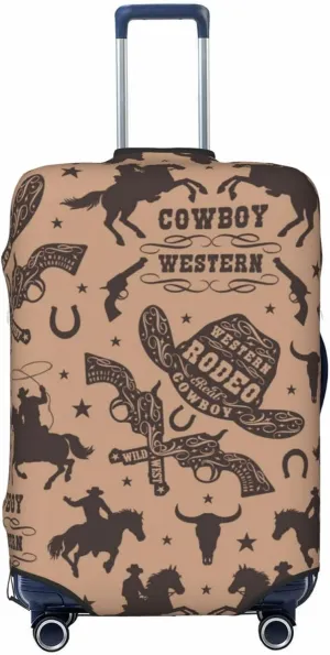 Travel Luggage Cover Suitcase Elastic Washable Stretch Western Cowboy Horses Riders Suitcase Protector Bag,Anti-Scratch Spandex With Zipper Closure Baggage Covers For Wheeled Suitcase Kid Adult