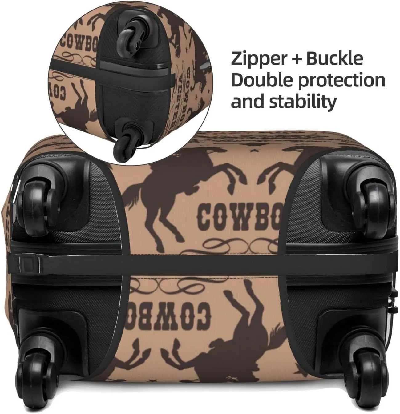 Travel Luggage Cover Suitcase Elastic Washable Stretch Western Cowboy Horses Riders Suitcase Protector Bag,Anti-Scratch Spandex With Zipper Closure Baggage Covers For Wheeled Suitcase Kid Adult