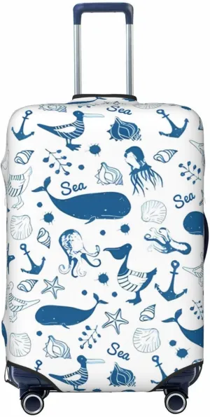 Travel Luggage Cover Suitcase Elastic Washable Stretch Whale Seashells Sea Animlas Suitcase Protector Bag,Anti-Scratch Dust-Proof Double-Sided Baggage Covers For Wheeled Suitcase Kid Adult,Large
