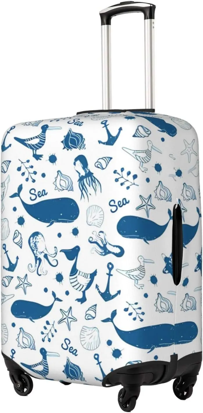 Travel Luggage Cover Suitcase Elastic Washable Stretch Whale Seashells Sea Animlas Suitcase Protector Bag,Anti-Scratch Dust-Proof Double-Sided Baggage Covers For Wheeled Suitcase Kid Adult,Large