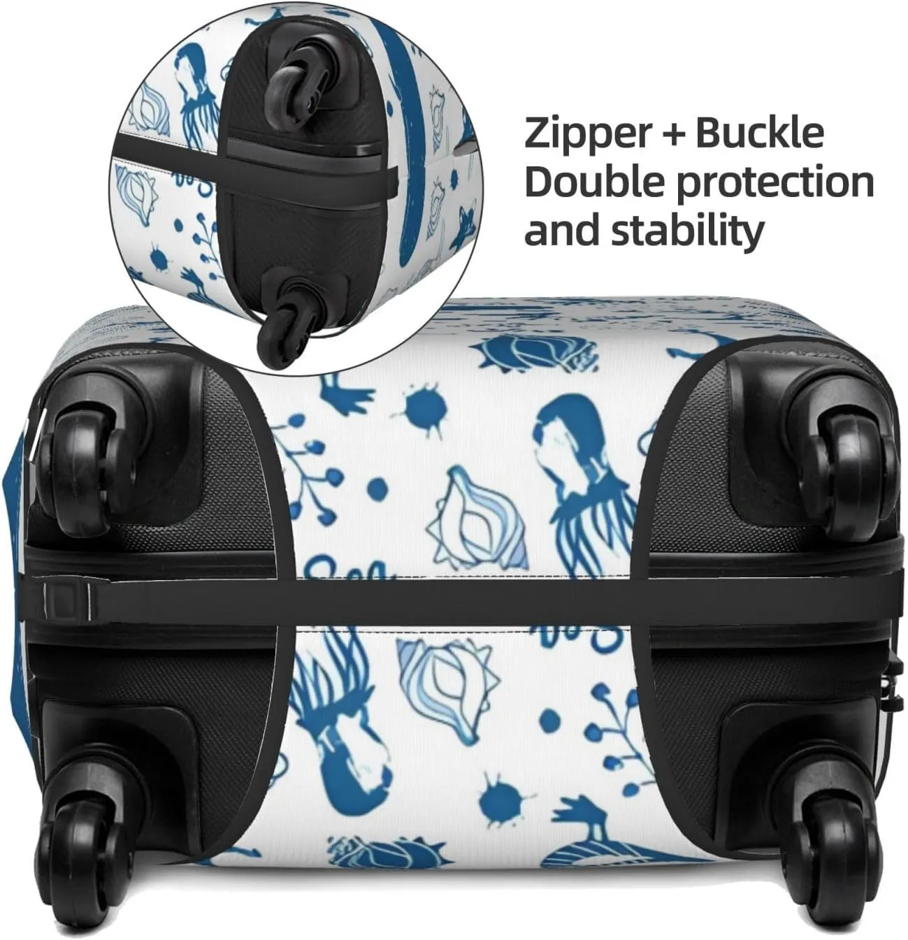 Travel Luggage Cover Suitcase Elastic Washable Stretch Whale Seashells Sea Animlas Suitcase Protector Bag,Anti-Scratch Dust-Proof Double-Sided Baggage Covers For Wheeled Suitcase Kid Adult,Large