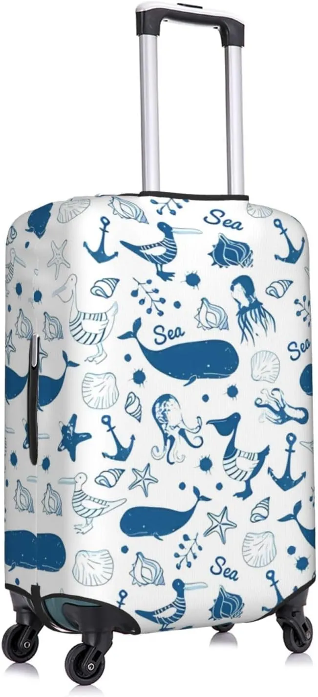 Travel Luggage Cover Suitcase Elastic Washable Stretch Whale Seashells Sea Animlas Suitcase Protector Bag,Anti-Scratch Dust-Proof Double-Sided Baggage Covers For Wheeled Suitcase Kid Adult,Large