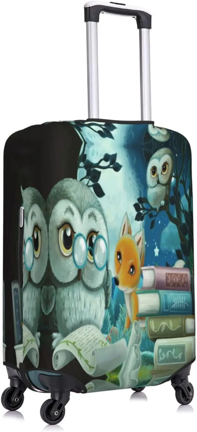 Travel Luggage Cover Suitcase Elastic Washable Stretch Wise Owl Fox Reading Book Suitcase Protector Bag,Anti-Scratch Dust-Proof Double-Sided Baggage Covers,X-Large