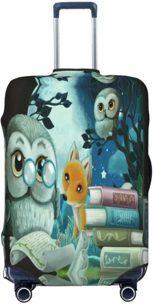 Travel Luggage Cover Suitcase Elastic Washable Stretch Wise Owl Fox Reading Book Suitcase Protector Bag,Anti-Scratch Dust-Proof Double-Sided Baggage Covers,X-Large