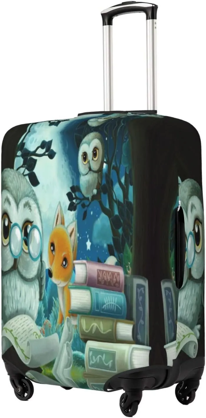Travel Luggage Cover Suitcase Elastic Washable Stretch Wise Owl Fox Reading Book Suitcase Protector Bag,Anti-Scratch Dust-Proof Double-Sided Baggage Covers,X-Large