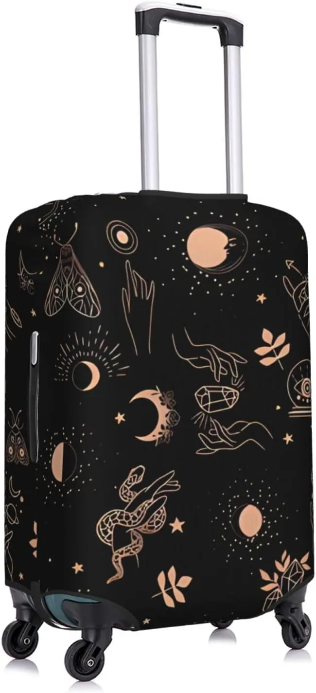 Travel Luggage Cover Suitcase Elastic Washable Stretch Witch Hands Butterfly Sun Moon Boho 2 Suitcase Protector Bag,Anti-Scratch Dust-Proof Double-Sided Baggage Covers For Wheeled Suitcase Kid Adult