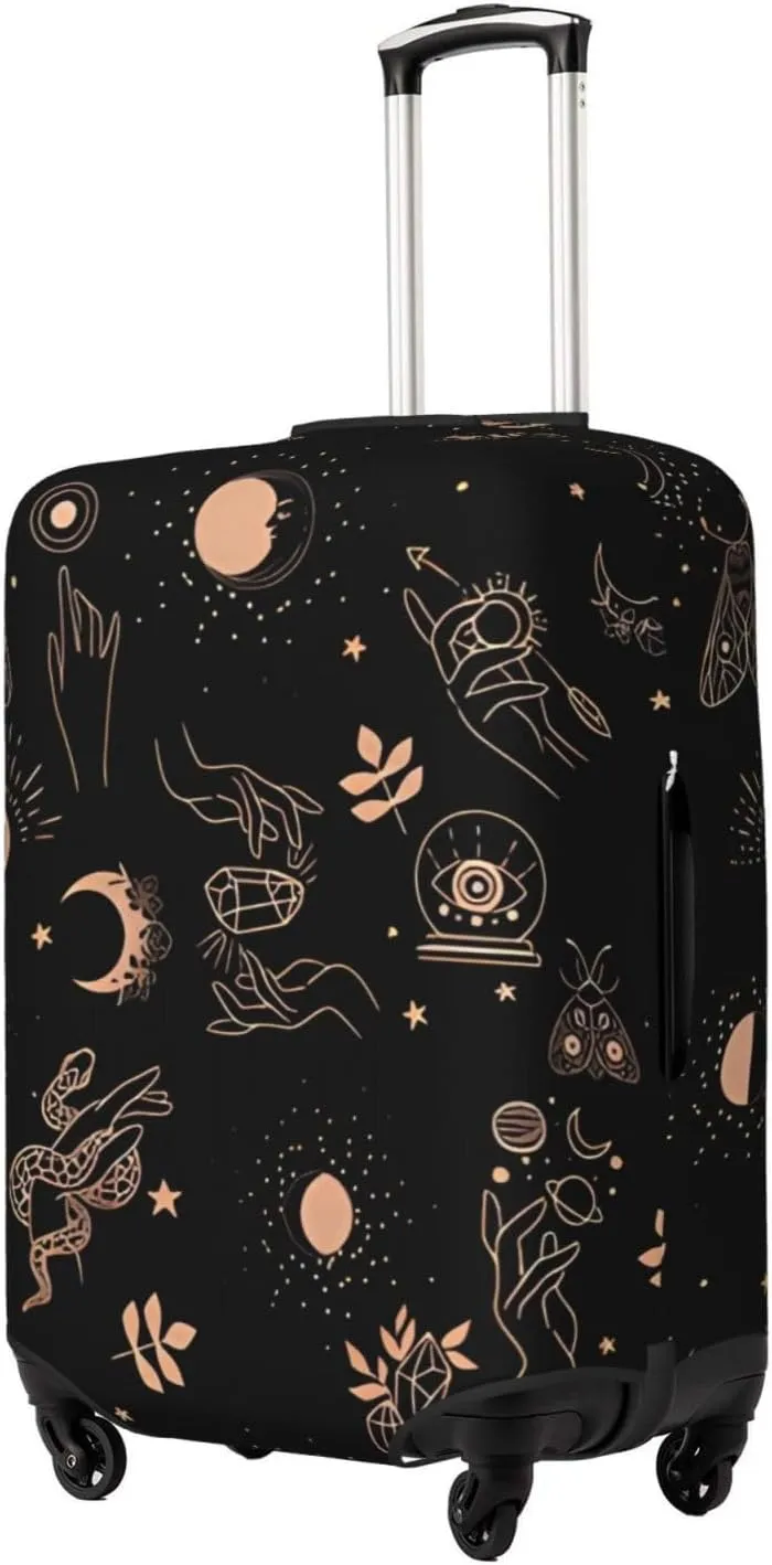Travel Luggage Cover Suitcase Elastic Washable Stretch Witch Hands Butterfly Sun Moon Boho 2 Suitcase Protector Bag,Anti-Scratch Dust-Proof Double-Sided Baggage Covers For Wheeled Suitcase Kid Adult