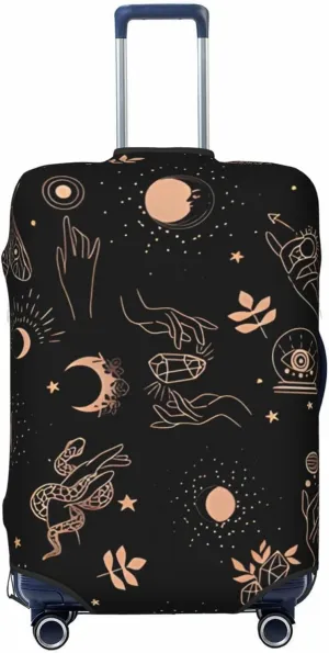 Travel Luggage Cover Suitcase Elastic Washable Stretch Witch Hands Butterfly Sun Moon Boho 2 Suitcase Protector Bag,Anti-Scratch Dust-Proof Double-Sided Baggage Covers For Wheeled Suitcase Kid Adult