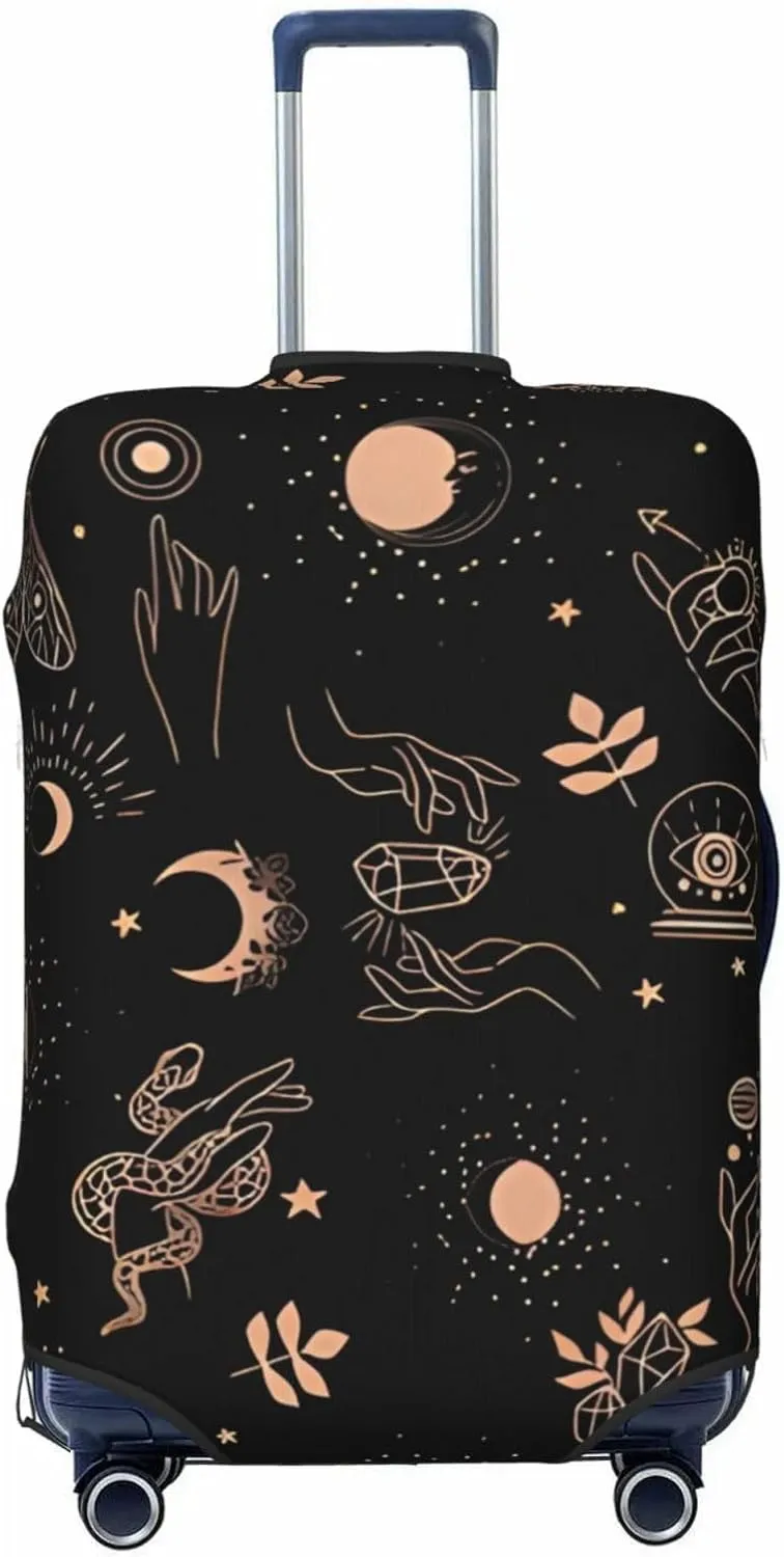 Travel Luggage Cover Suitcase Elastic Washable Stretch Witch Hands Butterfly Sun Moon Boho 2 Suitcase Protector Bag,Anti-Scratch Dust-Proof Double-Sided Baggage Covers For Wheeled Suitcase Kid Adult