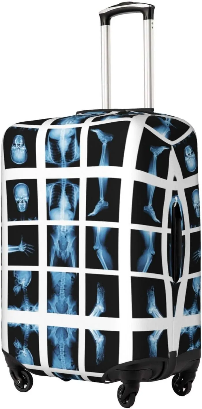 Travel Luggage Cover Suitcase Elastic Washable Stretch X-Ray Of Human Skeleton Skull 2 Suitcase Protector Bag,Anti-Scratch Dust-Proof Double-Sided Baggage Covers For Wheeled Suitcase Kid Adult,Medium