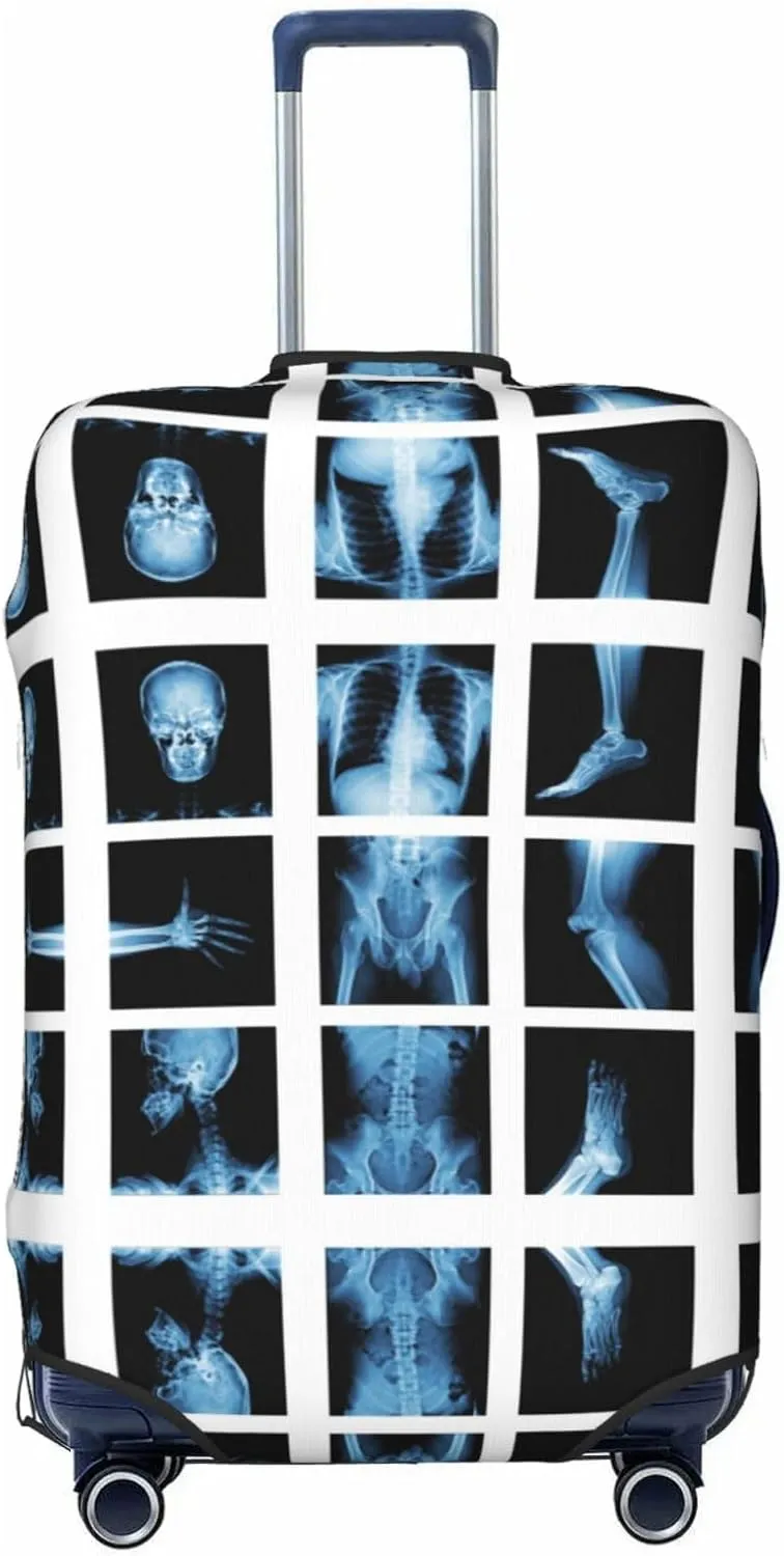 Travel Luggage Cover Suitcase Elastic Washable Stretch X-Ray Of Human Skeleton Skull 2 Suitcase Protector Bag,Anti-Scratch Dust-Proof Double-Sided Baggage Covers For Wheeled Suitcase Kid Adult,Medium