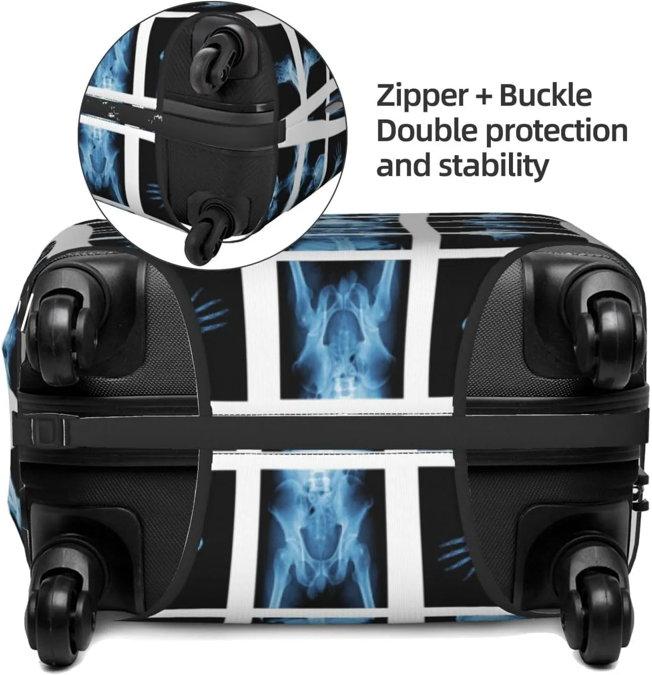 Travel Luggage Cover Suitcase Elastic Washable Stretch X-Ray Of Human Skeleton Skull 2 Suitcase Protector Bag,Anti-Scratch Dust-Proof Double-Sided Baggage Covers For Wheeled Suitcase Kid Adult,Medium