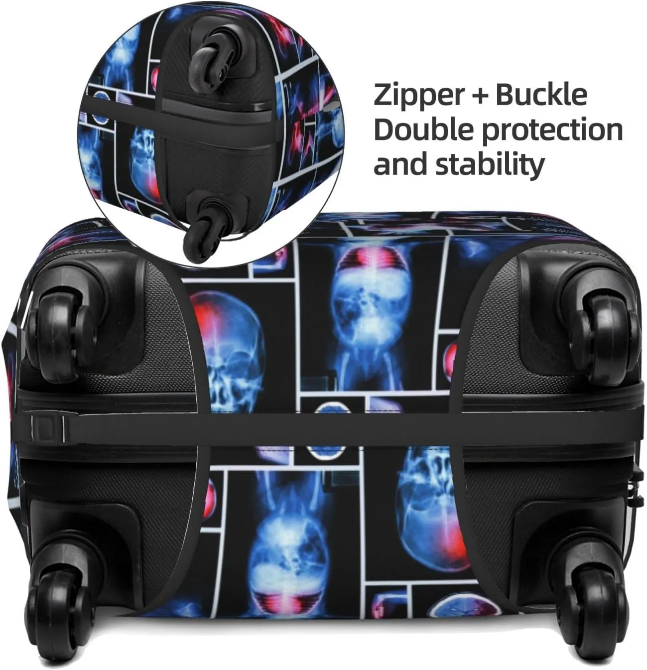 Travel Luggage Cover Suitcase Elastic Washable Stretch X-Ray Of Human Skeleton Skull Suitcase Protector Bag,Anti-Scratch Spandex Double-Sided Baggage Covers For Wheeled Suitcase Kid Adult,Medium