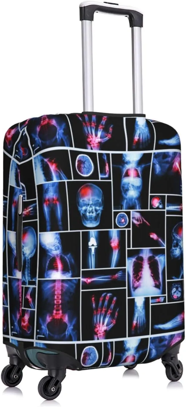 Travel Luggage Cover Suitcase Elastic Washable Stretch X-Ray Of Human Skeleton Skull Suitcase Protector Bag,Anti-Scratch Spandex Double-Sided Baggage Covers For Wheeled Suitcase Kid Adult,Medium