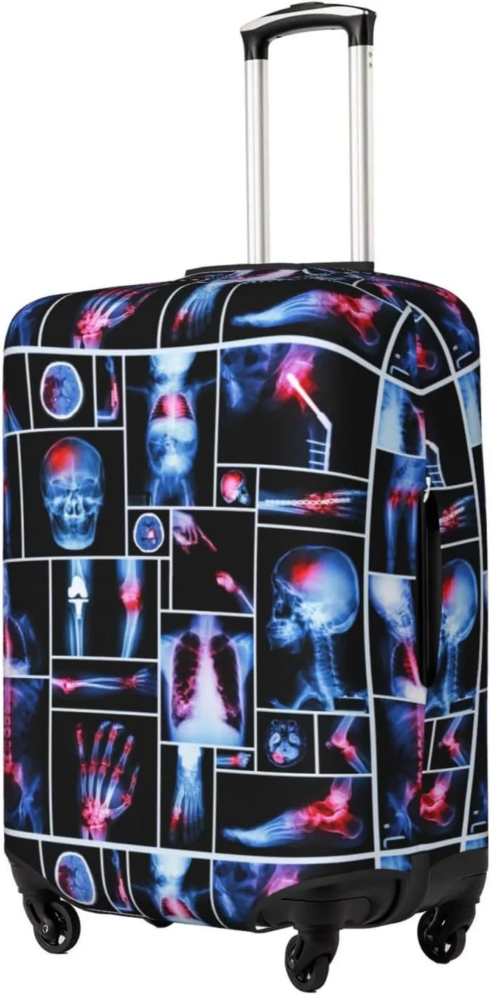 Travel Luggage Cover Suitcase Elastic Washable Stretch X-Ray Of Human Skeleton Skull Suitcase Protector Bag,Anti-Scratch Spandex Double-Sided Baggage Covers For Wheeled Suitcase Kid Adult,Medium