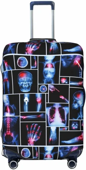 Travel Luggage Cover Suitcase Elastic Washable Stretch X-Ray Of Human Skeleton Skull Suitcase Protector Bag,Anti-Scratch Spandex Double-Sided Baggage Covers For Wheeled Suitcase Kid Adult,Medium