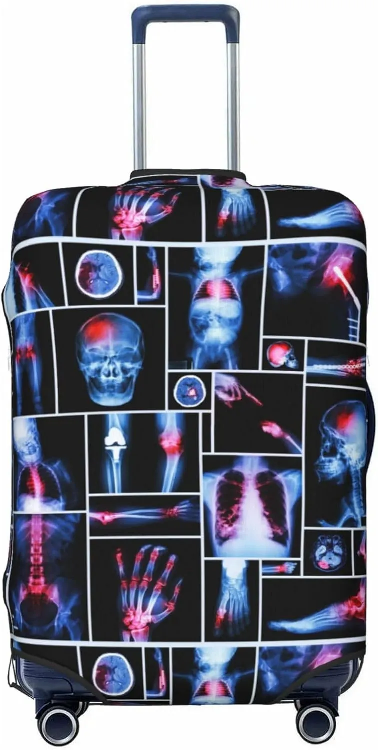 Travel Luggage Cover Suitcase Elastic Washable Stretch X-Ray Of Human Skeleton Skull Suitcase Protector Bag,Anti-Scratch Spandex Double-Sided Baggage Covers For Wheeled Suitcase Kid Adult,Medium