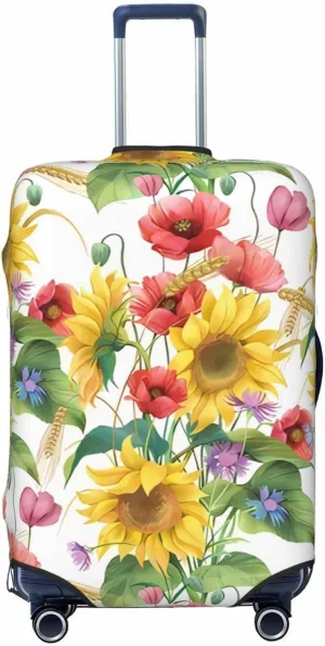 Travel Luggage Cover Suitcase Elastic Washable Sunflowers Cornflower Poppy Suitcase Protector Bag,Spandex With Zipper Closure Baggage Covers,Medium