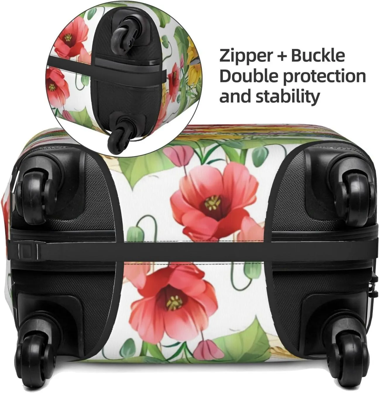 Travel Luggage Cover Suitcase Elastic Washable Sunflowers Cornflower Poppy Suitcase Protector Bag,Spandex With Zipper Closure Baggage Covers,Medium