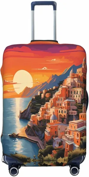 Travel Luggage Cover Suitcase Elastic Washable Sunset Building Landscape Suitcase Protector Bag,Dust-Proof With Zipper Closure Baggage Covers,X-Large