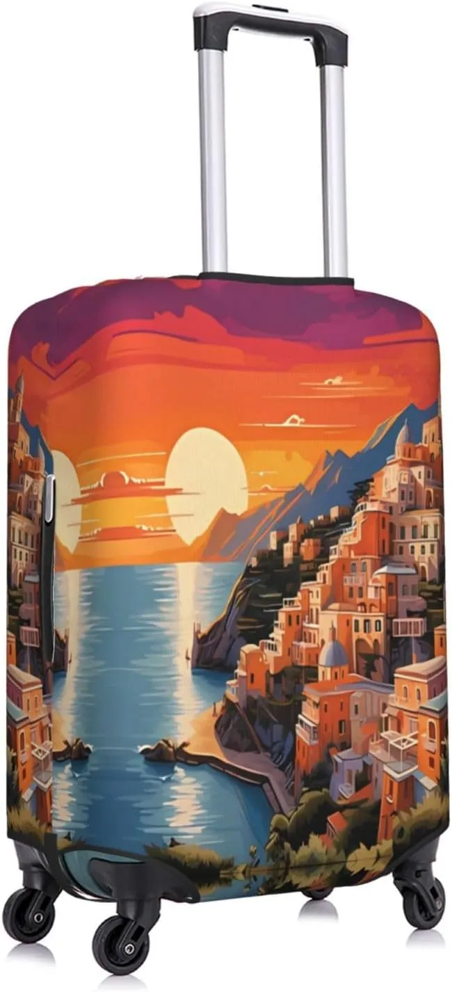 Travel Luggage Cover Suitcase Elastic Washable Sunset Building Landscape Suitcase Protector Bag,Dust-Proof With Zipper Closure Baggage Covers,X-Large