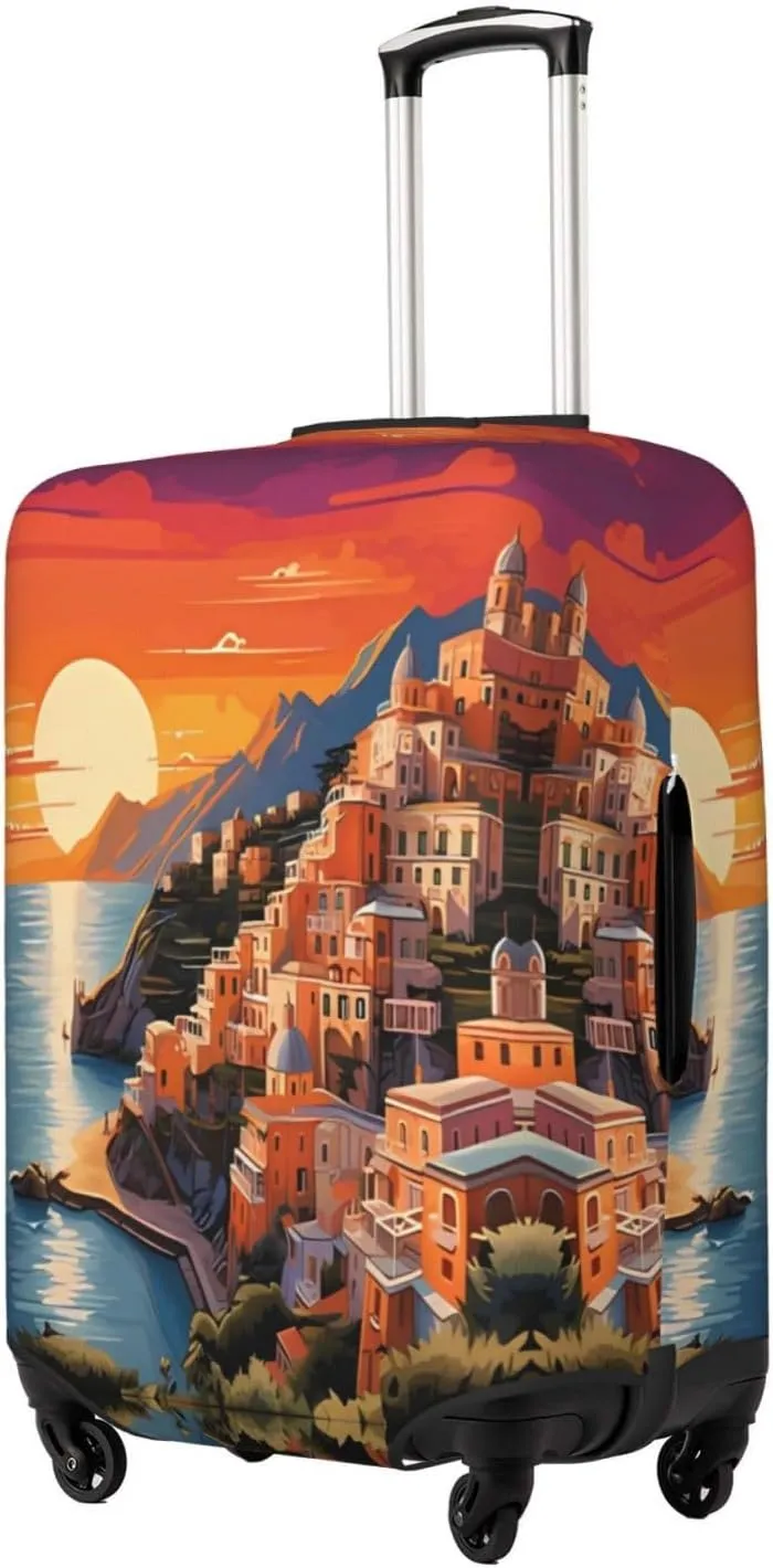 Travel Luggage Cover Suitcase Elastic Washable Sunset Building Landscape Suitcase Protector Bag,Dust-Proof With Zipper Closure Baggage Covers,X-Large