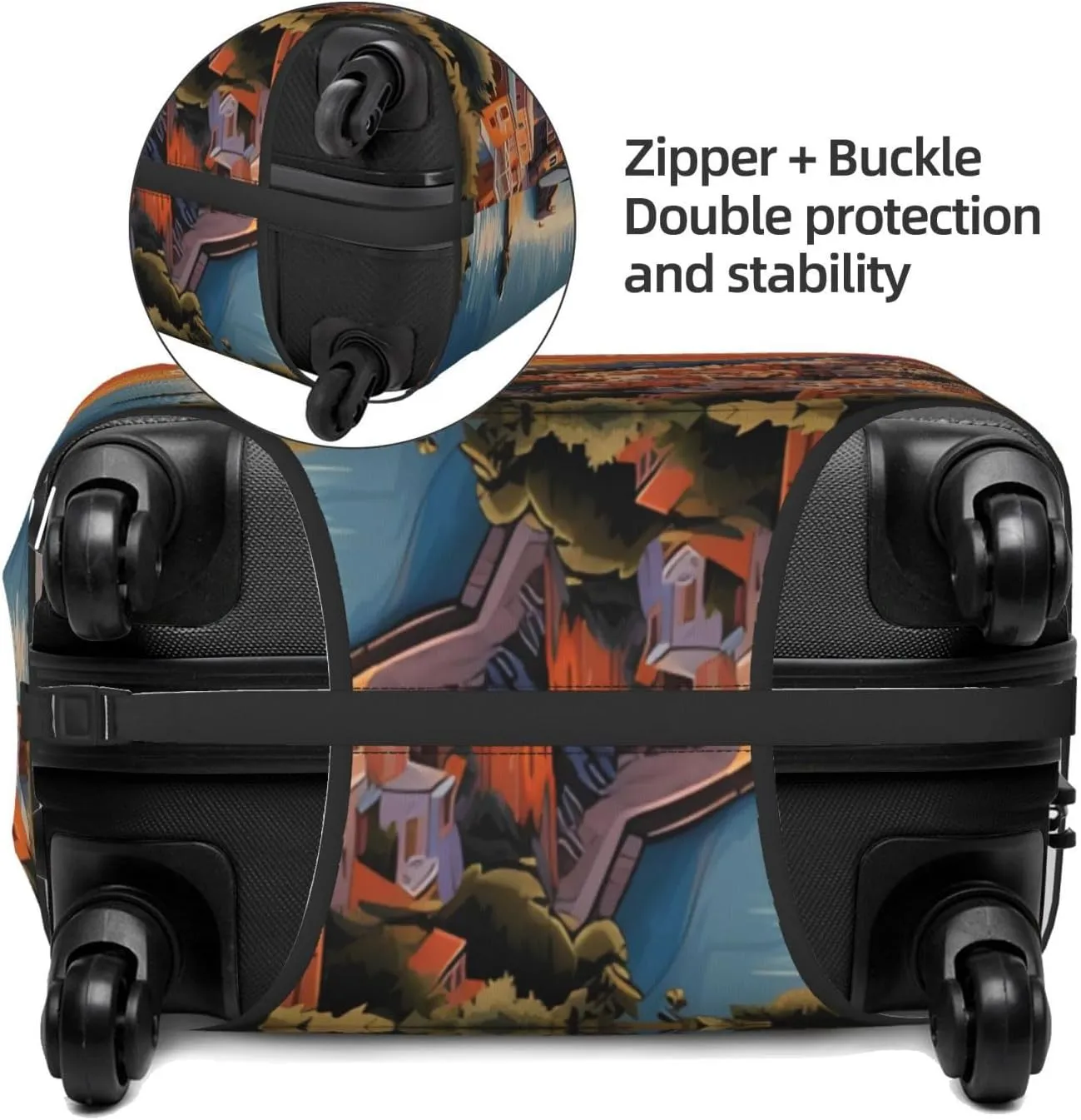 Travel Luggage Cover Suitcase Elastic Washable Sunset Building Landscape Suitcase Protector Bag,Spandex Double-Sided Baggage Covers,Medium