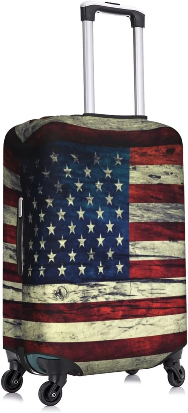 Travel Luggage Cover Suitcase Elastic Washable Vintage American Flag Suitcase Protector Bag,Anti-Scratch Double-Sided Baggage Covers For Kid Adult,Large