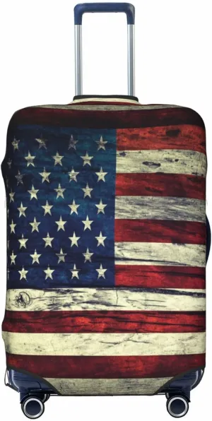 Travel Luggage Cover Suitcase Elastic Washable Vintage American Flag Suitcase Protector Bag,Anti-Scratch Double-Sided Baggage Covers For Kid Adult,Large