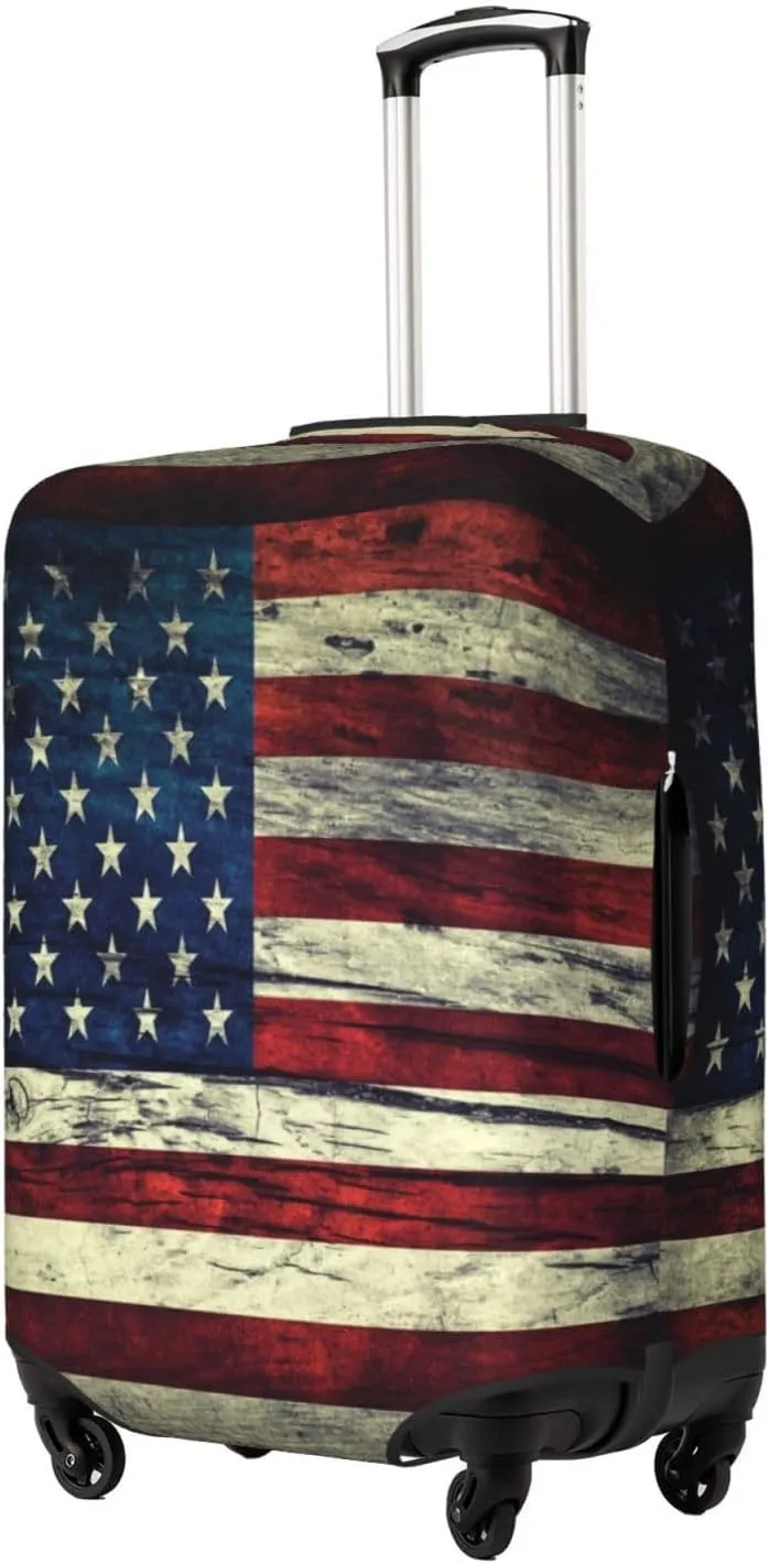 Travel Luggage Cover Suitcase Elastic Washable Vintage American Flag Suitcase Protector Bag,Anti-Scratch Double-Sided Baggage Covers For Kid Adult,Large
