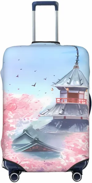 Travel Luggage Cover Suitcase Elastic Washable Watercolor Landscape Cherry Blossom Suitcase Protector Bag,Dust-Proof With Zipper Closure Baggage Covers,Large