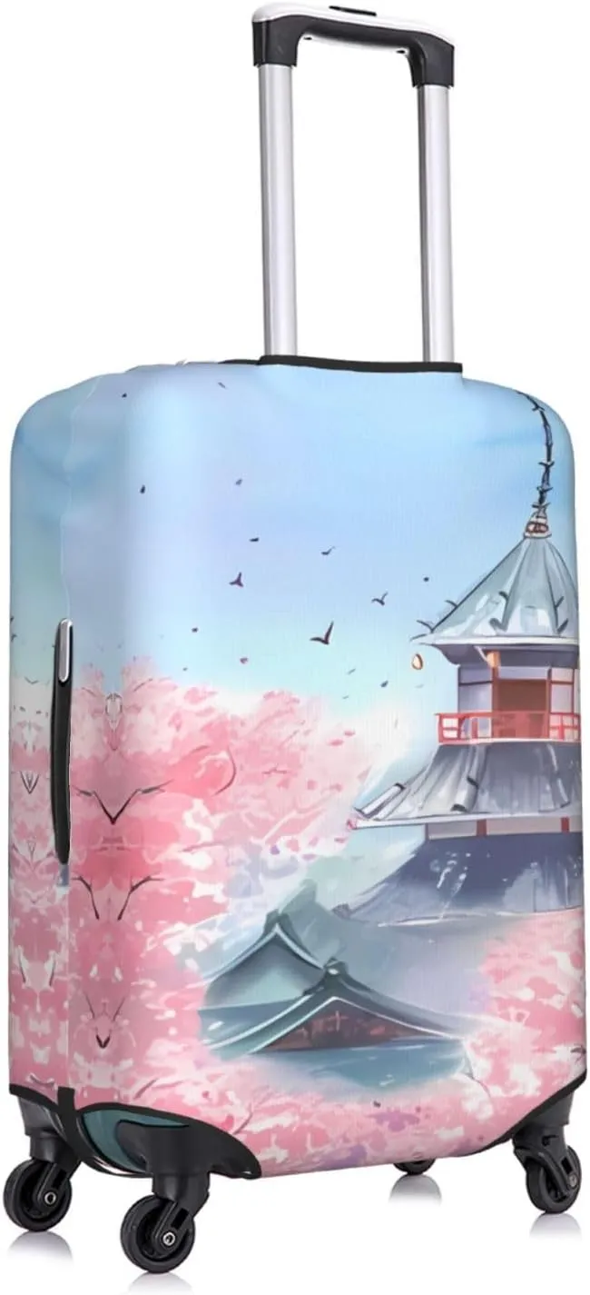 Travel Luggage Cover Suitcase Elastic Washable Watercolor Landscape Cherry Blossom Suitcase Protector Bag,Dust-Proof With Zipper Closure Baggage Covers,Large
