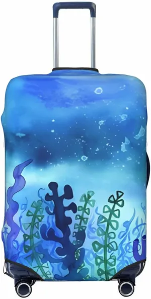 Travel Luggage Cover Suitcase Elastic Washable Watercolor Sea Plants Corals Suitcase Protector Bag,Spandex Double-Sided Baggage Covers,Medium