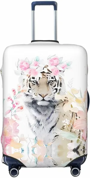 Travel Luggage Cover Suitcase Elastic Washable Watercolor Tiger Flower Bouquet Suitcase Protector Bag,Anti-Scratch With Zipper Closure Baggage Covers,Medium
