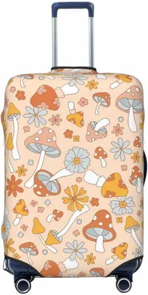 Travel Luggage Cover Suitcase Stretch Washable 60s 70s Retro Floral Hippie Mushrooms Suitcase Protector Bag,Spandex Double-Sided Baggage Covers,Medium