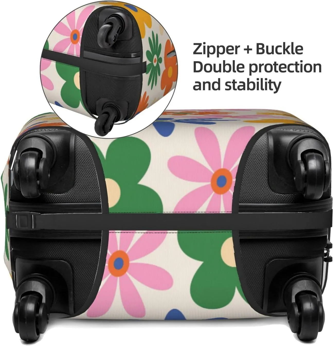 Travel Luggage Cover Suitcase Stretch Washable 70s Groovy Daisy Flowers Vintage Floral Suitcase Protector Bag,Anti-Scratch Double-Sided Baggage Covers,Large