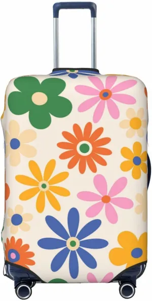 Travel Luggage Cover Suitcase Stretch Washable 70s Groovy Daisy Flowers Vintage Floral Suitcase Protector Bag,Anti-Scratch Double-Sided Baggage Covers,Large