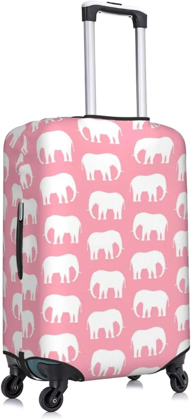 Travel Luggage Cover Suitcase Stretch Washable African Animal Elephants White Pink Suitcase Protector Bag,Spandex Double-Sided Baggage Covers,X-Large