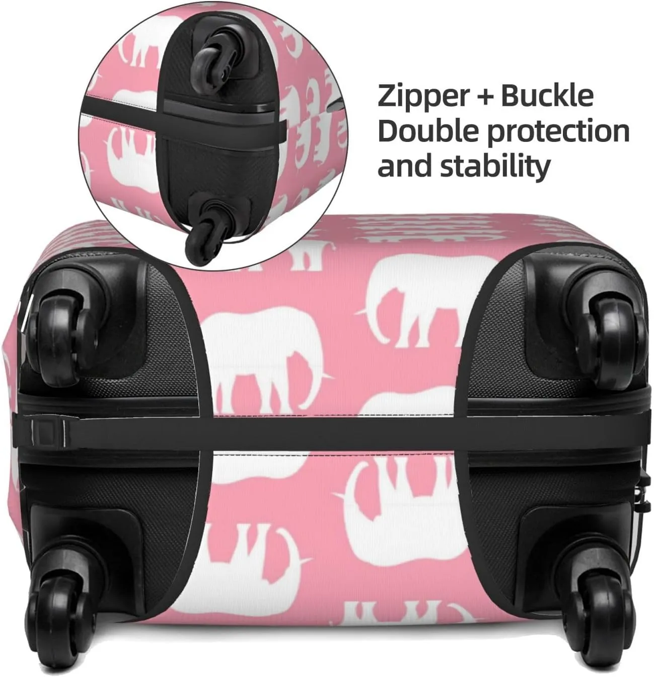 Travel Luggage Cover Suitcase Stretch Washable African Animal Elephants White Pink Suitcase Protector Bag,Spandex Double-Sided Baggage Covers,X-Large