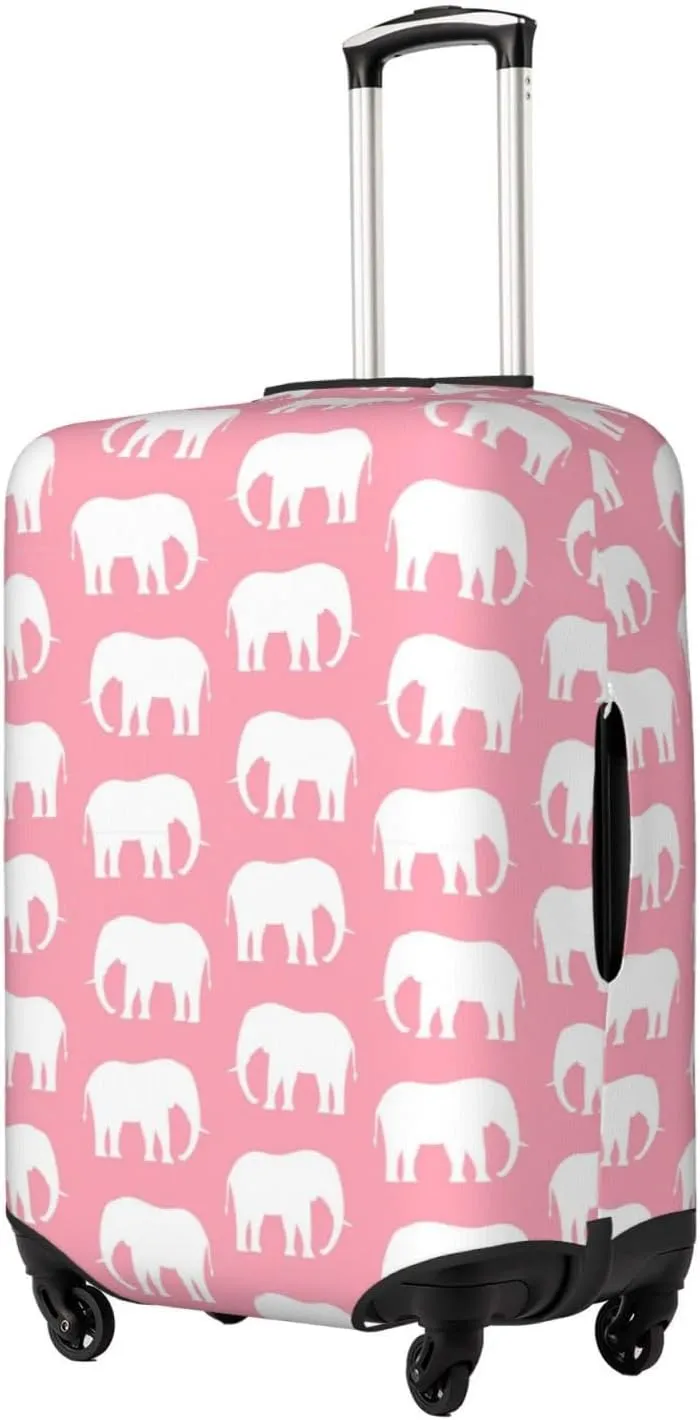 Travel Luggage Cover Suitcase Stretch Washable African Animal Elephants White Pink Suitcase Protector Bag,Spandex Double-Sided Baggage Covers,X-Large