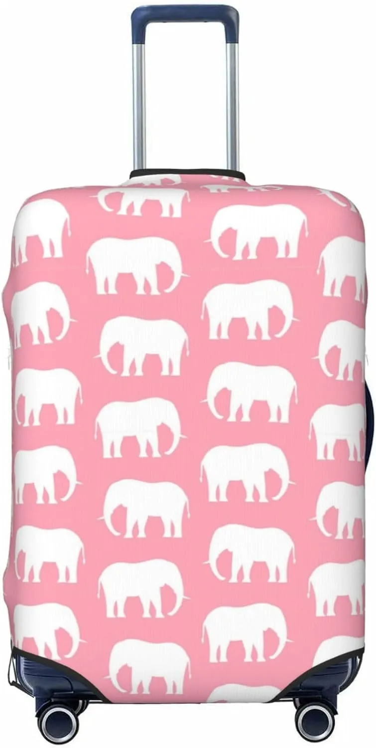 Travel Luggage Cover Suitcase Stretch Washable African Animal Elephants White Pink Suitcase Protector Bag,Spandex Double-Sided Baggage Covers,X-Large