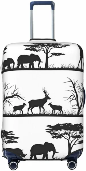 Travel Luggage Cover Suitcase Stretch Washable African Animals Forest Silhouette Suitcase Protector Bag,Dust-Proof Double-Sided Baggage Covers,X-Large