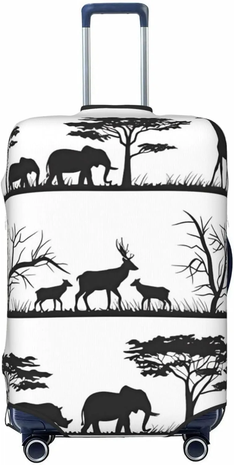 Travel Luggage Cover Suitcase Stretch Washable African Animals Forest Silhouette Suitcase Protector Bag,Dust-Proof Double-Sided Baggage Covers,X-Large