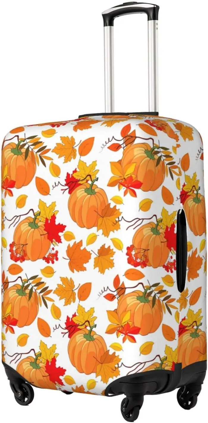 Travel Luggage Cover Suitcase Stretch Washable Autumn Pumpkin Maple Leaves Suitcase Protector Bag,Spandex Double-Sided Baggage Covers,Medium