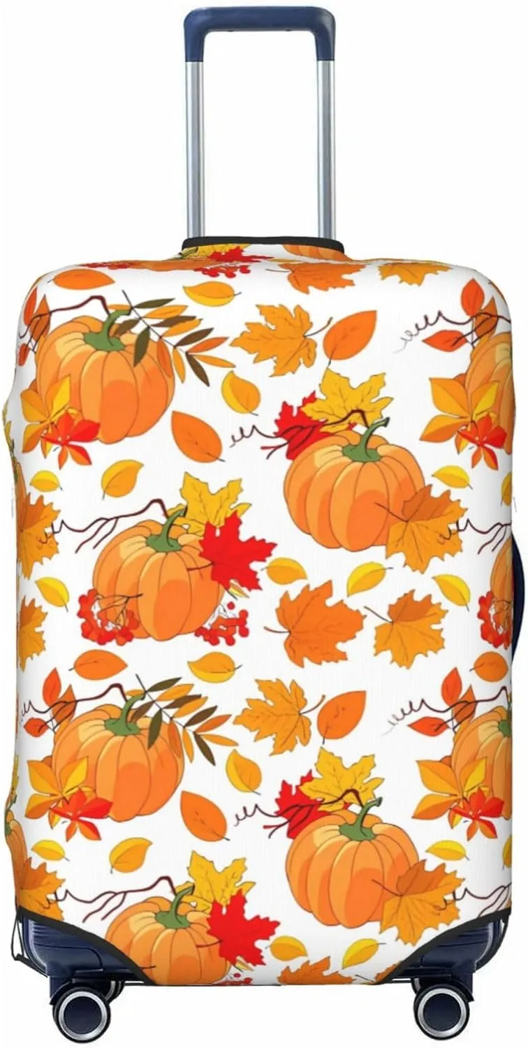 Travel Luggage Cover Suitcase Stretch Washable Autumn Pumpkin Maple Leaves Suitcase Protector Bag,Spandex Double-Sided Baggage Covers,Medium