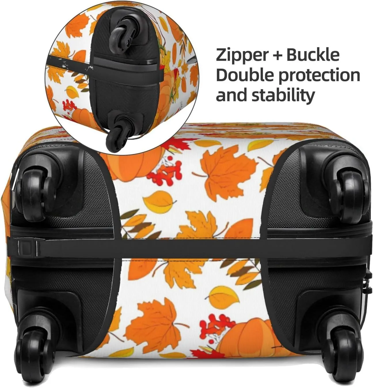Travel Luggage Cover Suitcase Stretch Washable Autumn Pumpkin Maple Leaves Suitcase Protector Bag,Spandex Double-Sided Baggage Covers,Medium